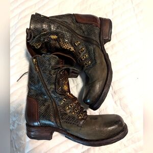 A.S. 98 Genuine Leather Flat Boot Snakeskin Above Ankle side zip sz 37 US 7